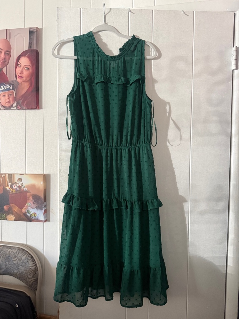 Sleeveless Forest Green Midi Dress with Ruffle Tiers